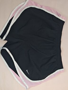 Nike Women's Black Athletic Shorts with Pink and White Trim